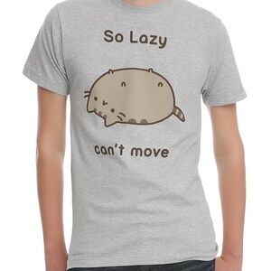 Gray Graphic T-Shirt with Pusheen Cat Design